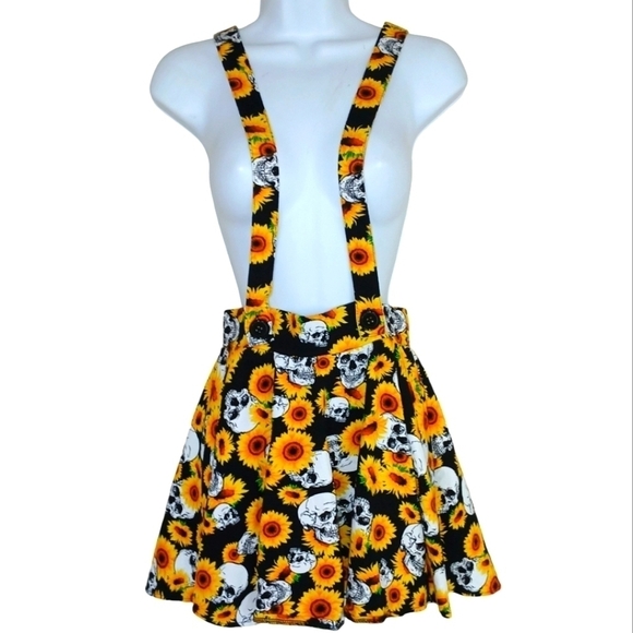 Spencer's Goth Skull Sunflower Overall Mini Dress Small - Picture 2 of 3